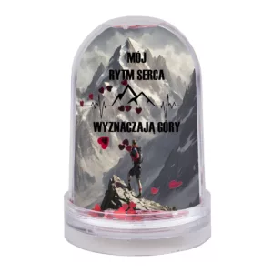 Mój rytm serca wyznaczają góry - ramka kula wodna serca- statuetka -góry