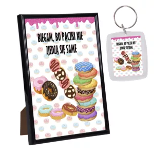 Biegam bo pączki nie zjedzą się same - ramka ze zdjęciem + brelok - PĄCZKI